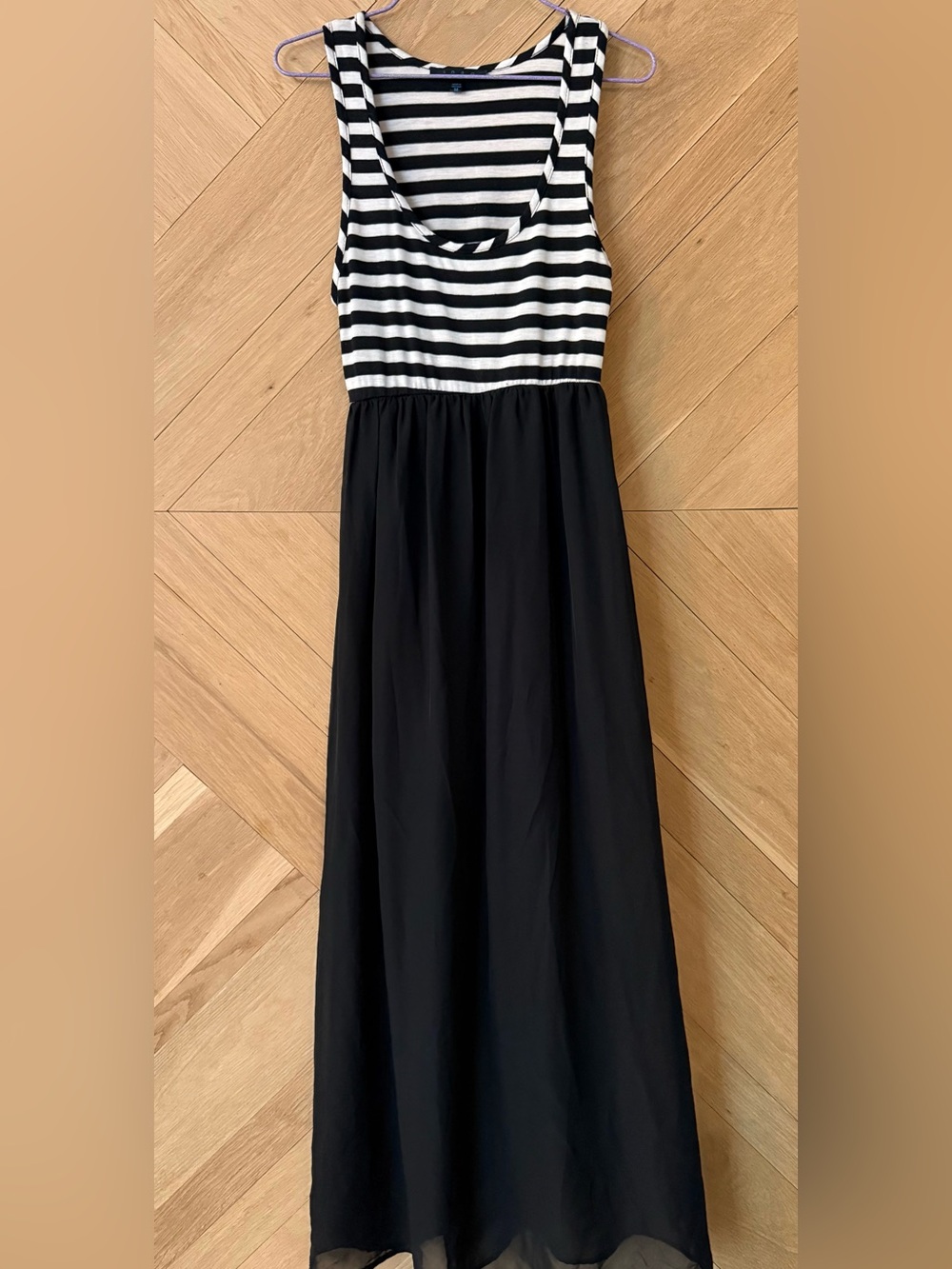 Snap Black Maxi Dress with Black & White Striped Bodice